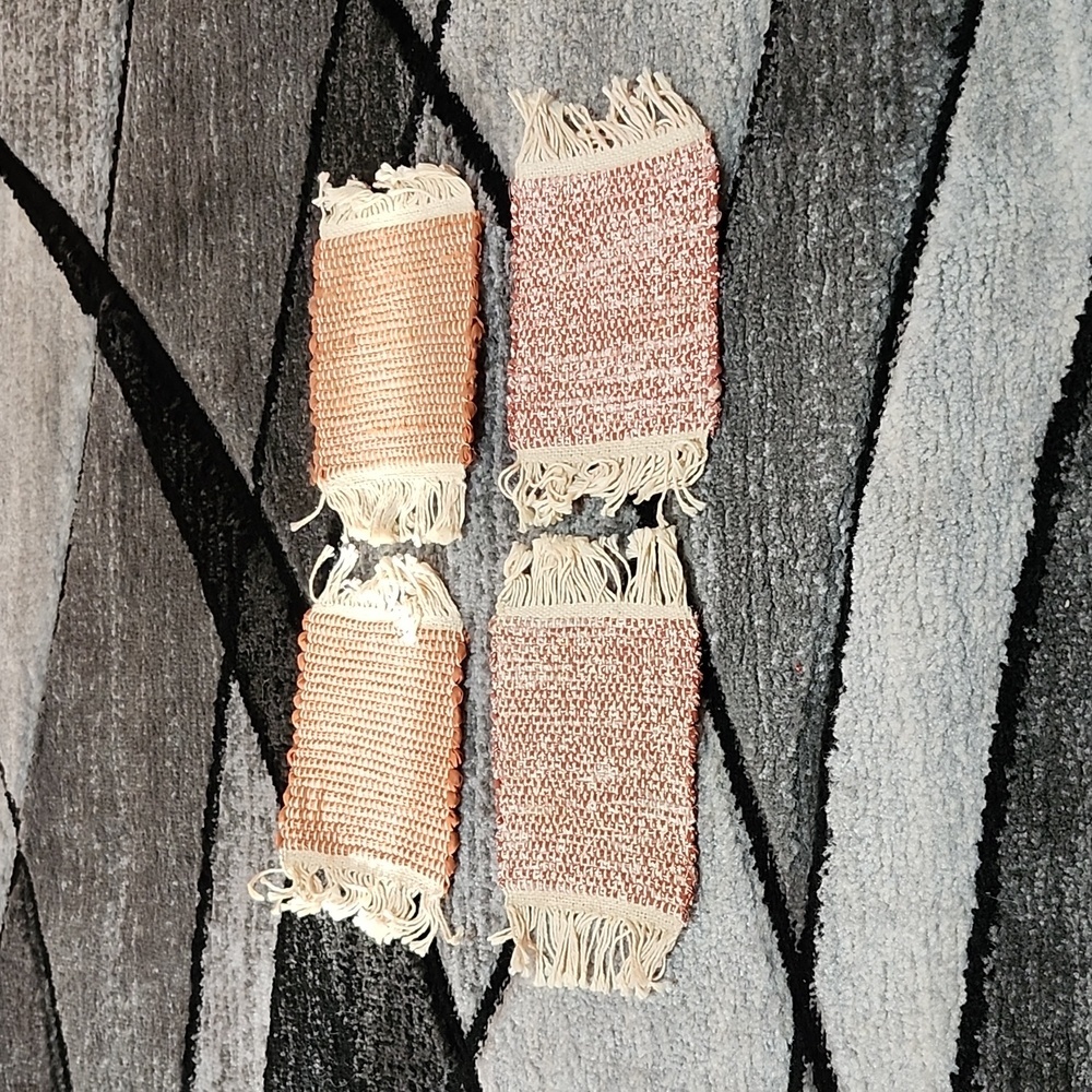 VINTAGE HAND-WOVEN MUG RUGS SET-OF-4 HOME DECOR COASTERS